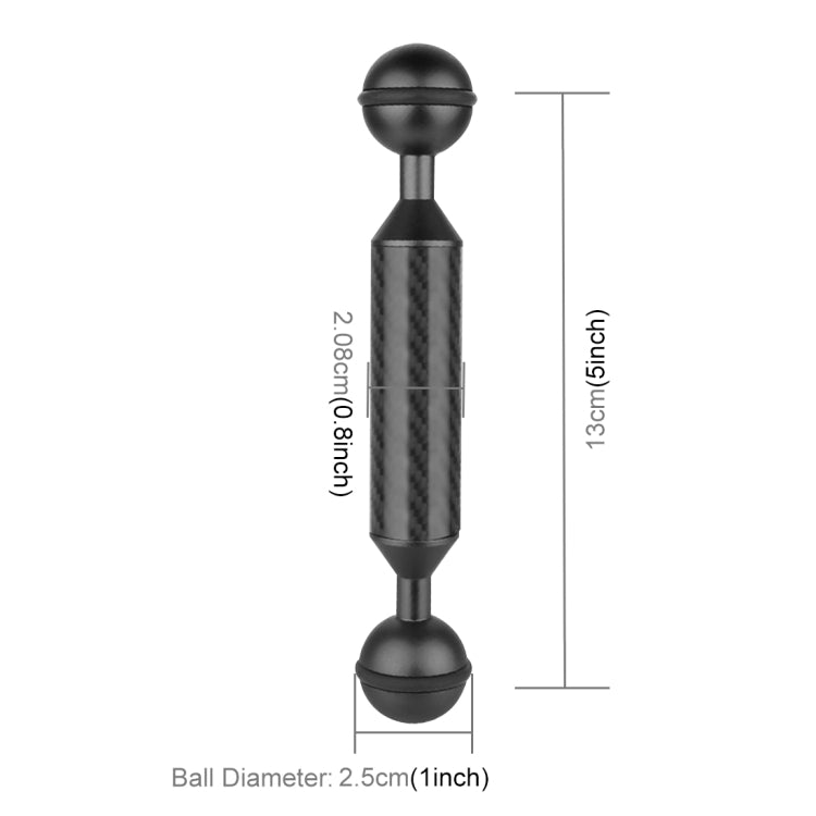 Braccio galleggiante in fibra di carbonio a doppia sfera PULUZ da 5 pollici, lunghezza 13 cm, diametro 20,8 mm, diametro sfera: 25 mm, 5 inch Black, 5 inch Blue
