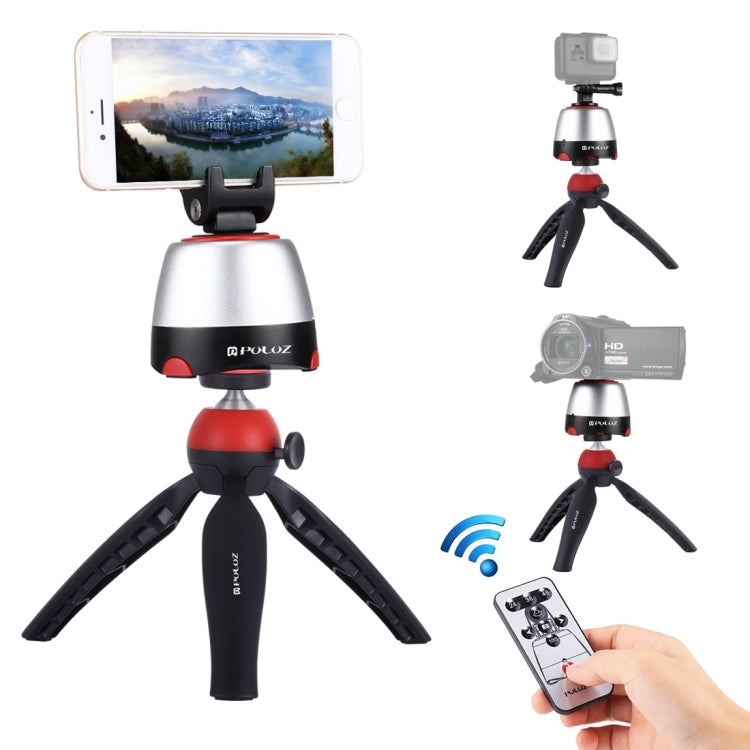 PULUZ Testa panoramica elettronica con rotazione di 360 gradi + Supporto per treppiede + Morsetto GoPro + Morsetto per telefono con telecomando per smartphone, GoPro, fotocamere DSLR