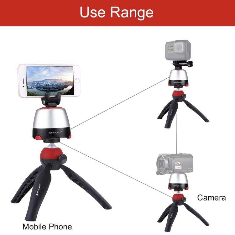 PULUZ Testa panoramica elettronica con rotazione di 360 gradi + Supporto per treppiede + Morsetto GoPro + Morsetto per telefono con telecomando per smartphone, GoPro, fotocamere DSLR