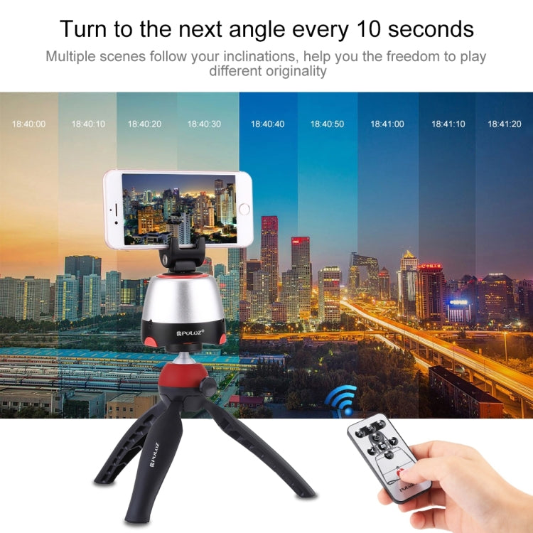 PULUZ Testa panoramica elettronica con rotazione di 360 gradi + Supporto per treppiede + Morsetto GoPro + Morsetto per telefono con telecomando per smartphone, GoPro, fotocamere DSLR