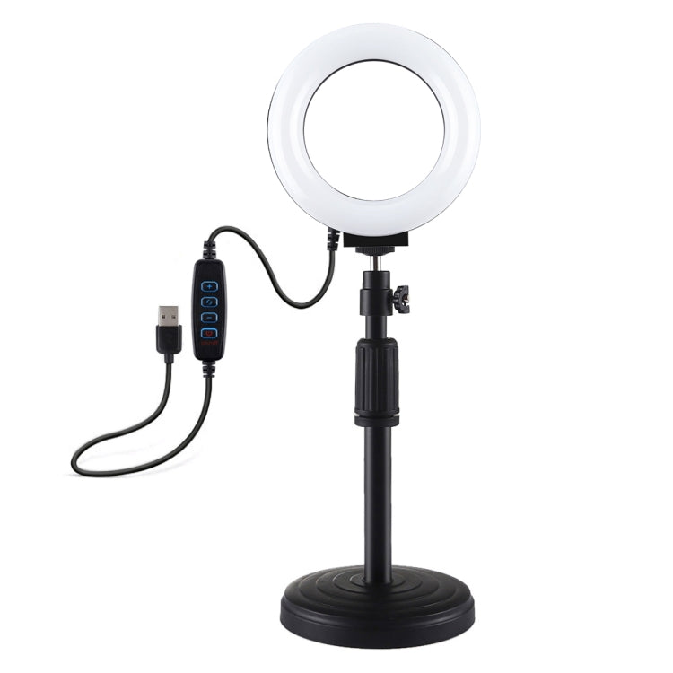 Supporto da tavolo con base rotonda PULUZ + luce video vlogging ad anello LED dimmerabile da 4,7 pollici 12 cm 3 modalità, altezza regolabile: 15,5 cm-25,5 cm, Desktop Mount+4.7 inch