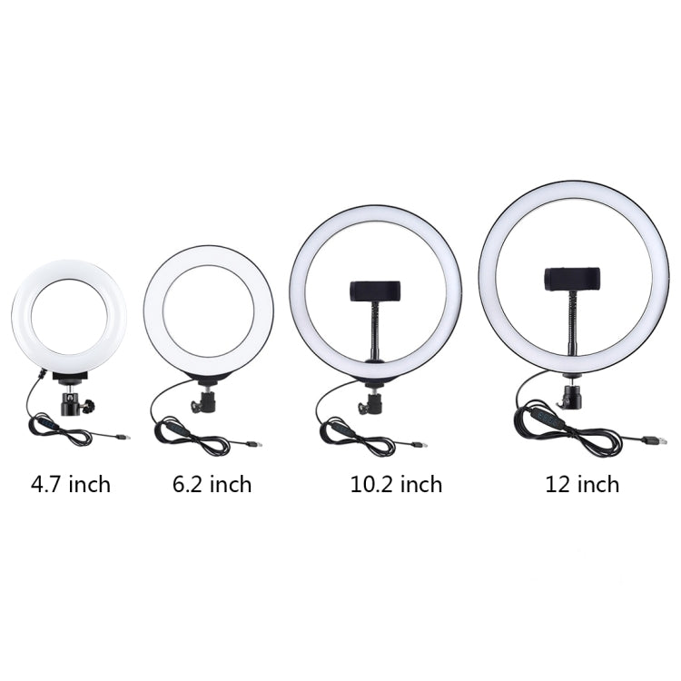 Supporto da tavolo con base rotonda PULUZ + luce video vlogging ad anello LED dimmerabile da 4,7 pollici 12 cm 3 modalità, altezza regolabile: 15,5 cm-25,5 cm, Desktop Mount+4.7 inch