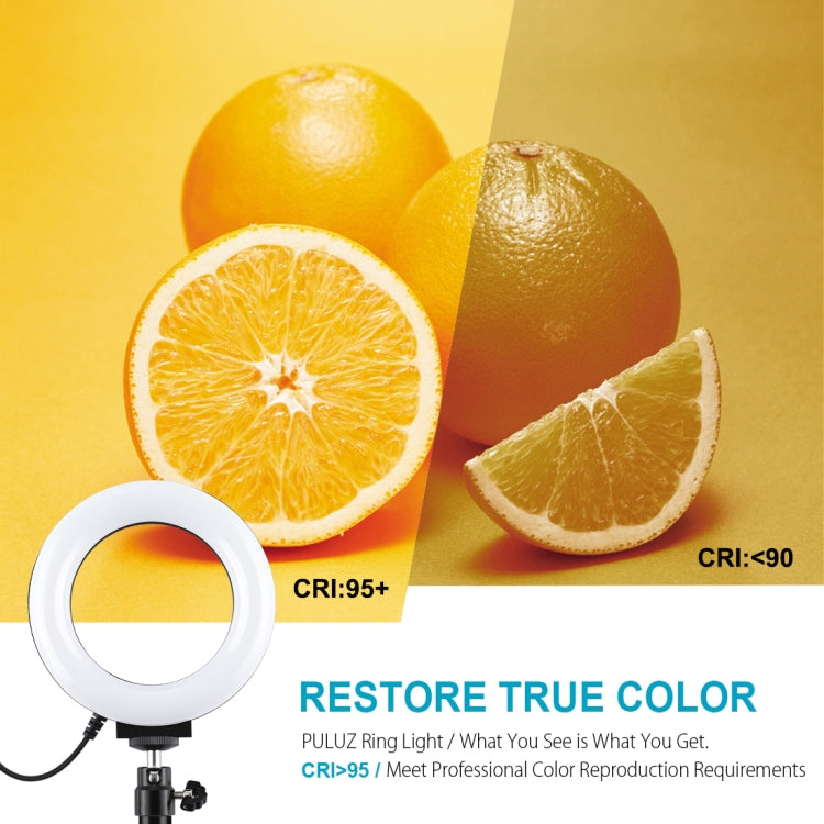 Supporto da tavolo con base rotonda PULUZ + luce video vlogging ad anello LED dimmerabile da 4,7 pollici 12 cm 3 modalità, altezza regolabile: 15,5 cm-25,5 cm, Desktop Mount+4.7 inch
