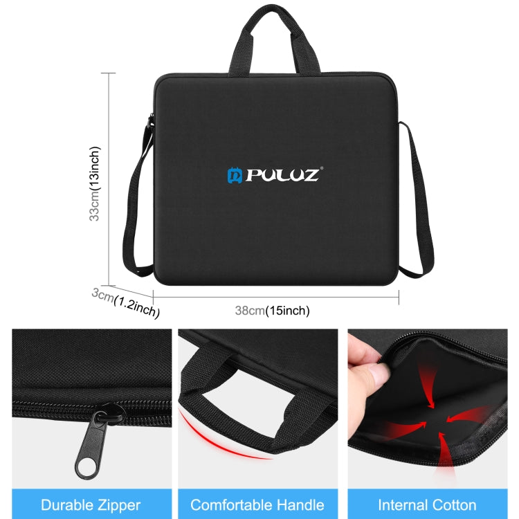 PULUZ Anello da 12 pollici con luci a LED Borsa a tracolla portatile con cerniera, dimensioni: 38 cm x 33 cm x 3 cm, 38cm x 33cm x 3cm