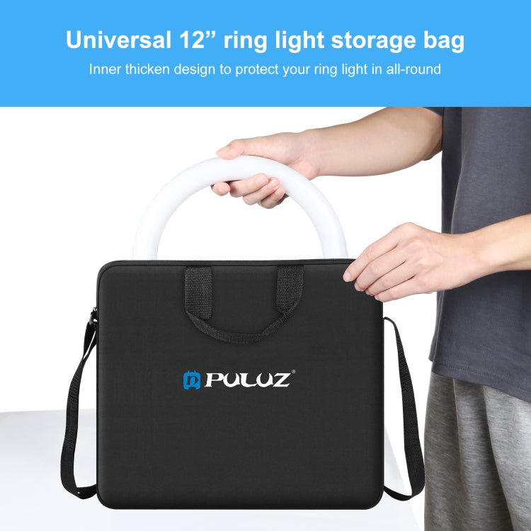 PULUZ Anello da 12 pollici con luci a LED Borsa a tracolla portatile con cerniera, dimensioni: 38 cm x 33 cm x 3 cm, 38cm x 33cm x 3cm