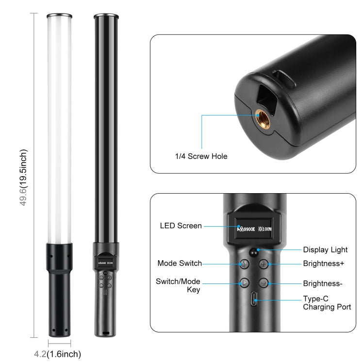 PULUZ 144 LED Foto portatile Stick Light Luce di riempimento RGB a colori, 144 LEDs RGB Fill Light