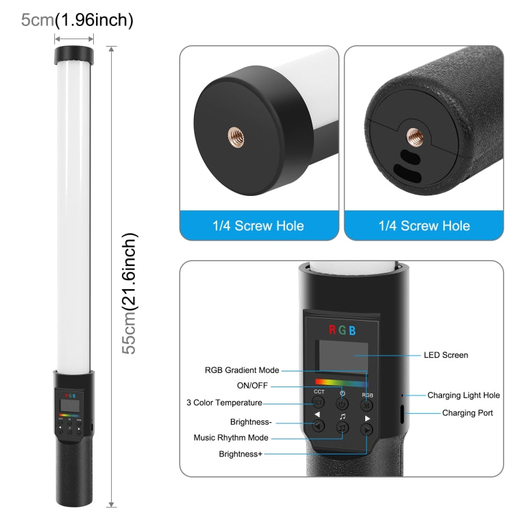 PULUZ 190 LED Photo Stick portatile Luce di riempimento RGB a colori con Barndoor, 190 LEDs RGB Fill Light with Barndoor