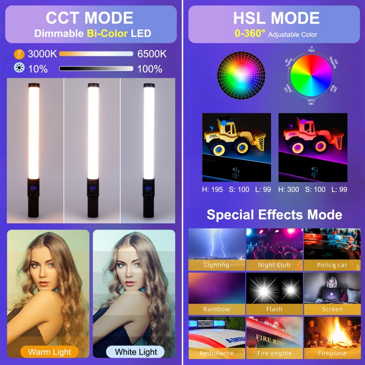 PULUZ 190 LED Photo Stick portatile Luce di riempimento RGB a colori con Barndoor, 190 LEDs RGB Fill Light with Barndoor