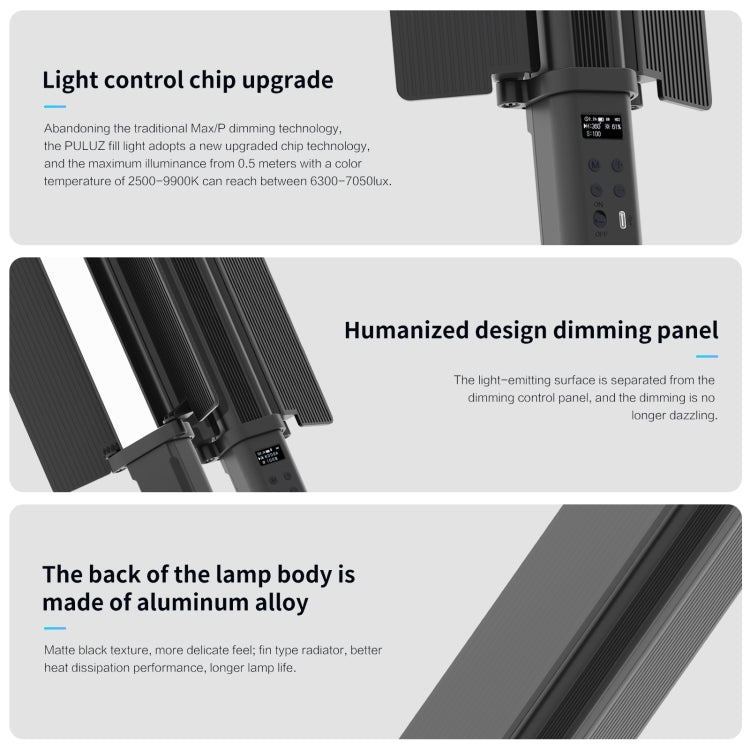 PULUZ 72 LED Photo Stick portatile Luce di riempimento RGB a colori con Barndoor, 72 LEDs RGB Fill Light