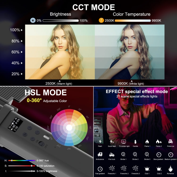 PULUZ 72 LED Photo Stick portatile Luce di riempimento RGB a colori con Barndoor, 72 LEDs RGB Fill Light