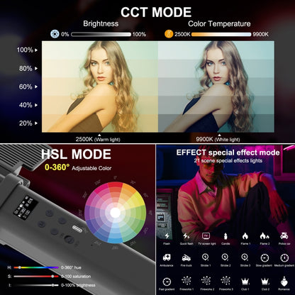 PULUZ 72 LED Photo Stick portatile Luce di riempimento RGB a colori con Barndoor, 72 LEDs RGB Fill Light
