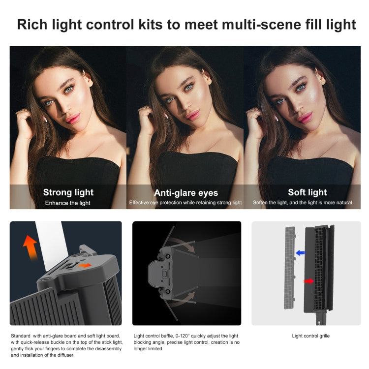 PULUZ 72 LED Photo Stick portatile Luce di riempimento RGB a colori con Barndoor, 72 LEDs RGB Fill Light