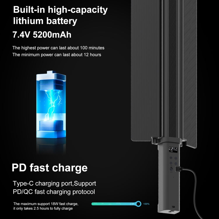 PULUZ 72 LED Photo Stick portatile Luce di riempimento RGB a colori con Barndoor, 72 LEDs RGB Fill Light