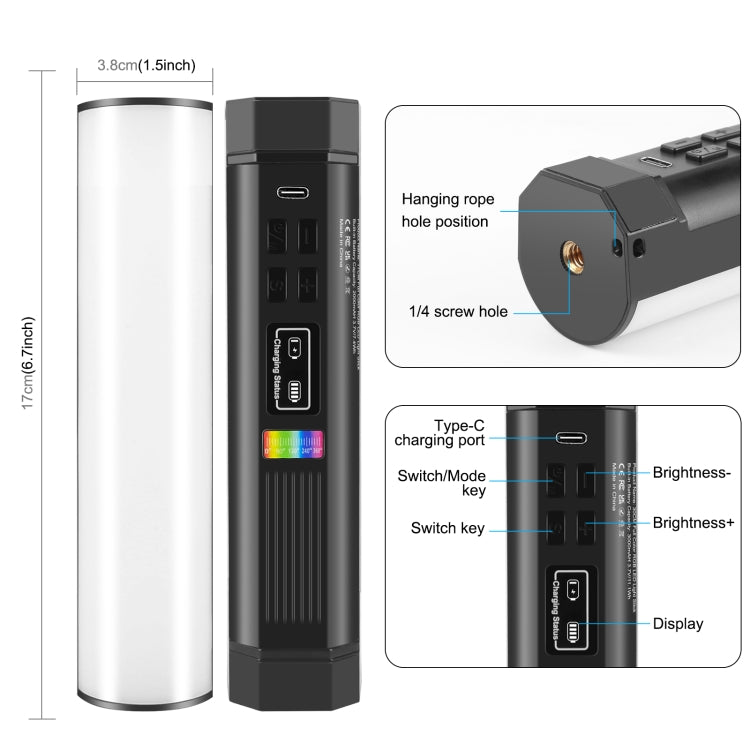 PULUZ Luce di riempimento a LED magnetica a colori RGB portatile per foto da 17 cm