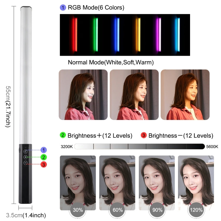 PULUZ RGB Colorato Photo LED Stick Luce di riempimento LED portatile con temperatura di colore regolabile con telecomando, Remote Fill Light RU, Remote Fill Light