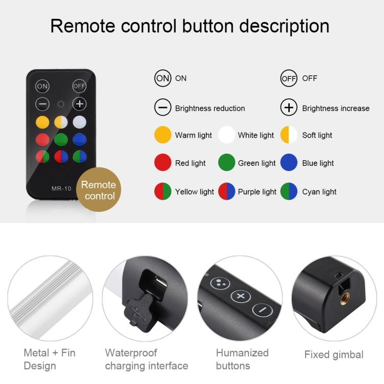 PULUZ RGB Colorato Photo LED Stick Luce di riempimento LED portatile con temperatura di colore regolabile con telecomando, Remote Fill Light
