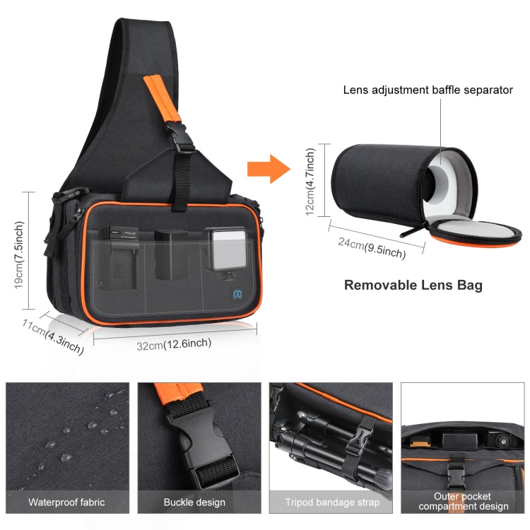 Borsa per fotocamera reflex stile triangolo PULUZ Borsa a tracolla impermeabile per zaino a tracolla con borsa per obiettivo rimovibile, Triangle Style Backpack(Black)