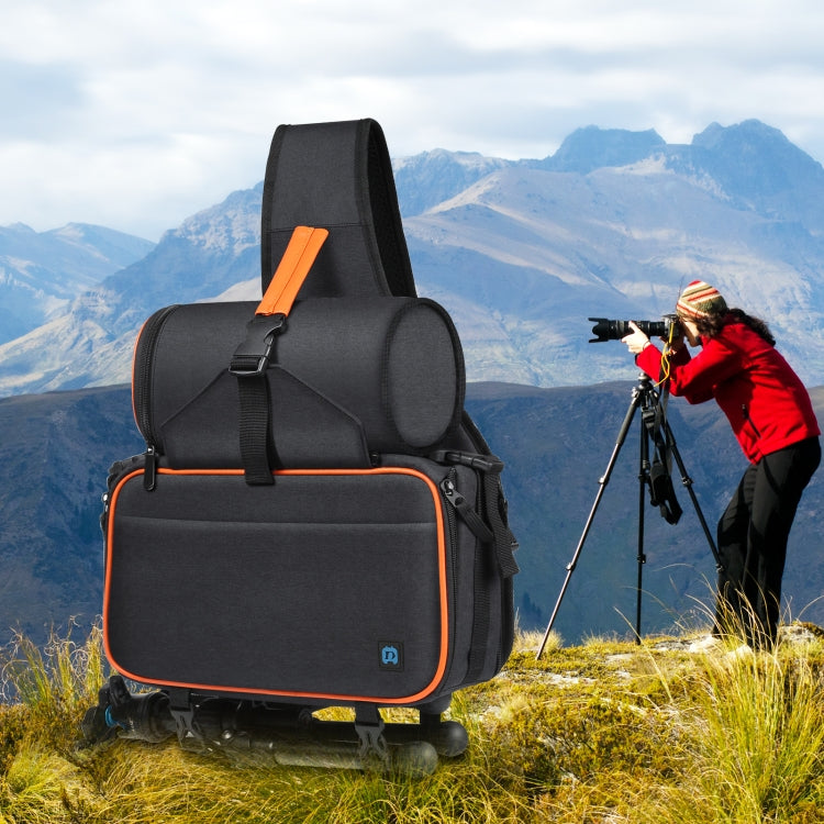 Borsa per fotocamera reflex stile triangolo PULUZ Borsa a tracolla impermeabile per zaino a tracolla con borsa per obiettivo rimovibile, Triangle Style Backpack(Black)