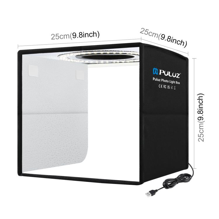 PULUZ 25 cm pieghevole portatile alta 97 CRI luce anulare illuminazione fotografica studio tenda da tiro con 12 colori fondali, dimensioni: 25 cm x 25 cm x 25 cm, 25cm High CRI Box