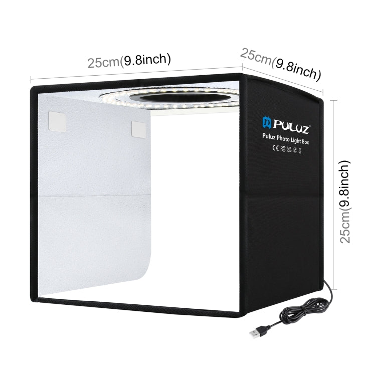 PULUZ 25 cm pieghevole portatile alta 97 CRI luce anulare illuminazione fotografica studio tenda da tiro con 12 colori fondali, dimensioni: 25 cm x 25 cm x 25 cm, 25cm High CRI Box