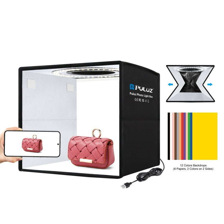 PULUZ 25 cm pieghevole portatile alta 97 CRI luce anulare illuminazione fotografica studio tenda da tiro con 12 colori fondali, dimensioni: 25 cm x 25 cm x 25 cm