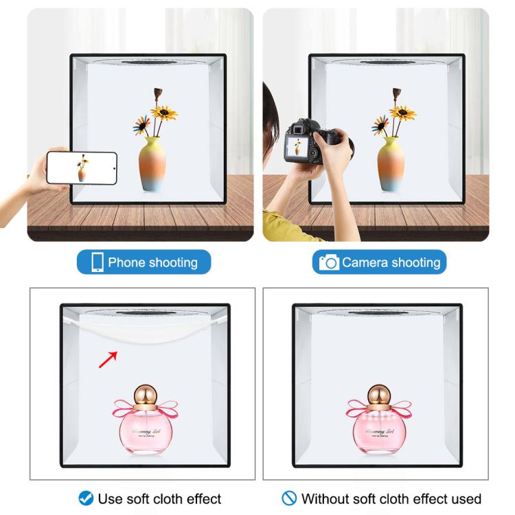 PULUZ 40 cm Pieghevole Luce Anulare Portatile USB Illuminazione Fotografica Tenda da Studio con 6 Fondali Colorati su Doppio Lato, Dimensioni: 40 cm x 40 cm x 40 cm