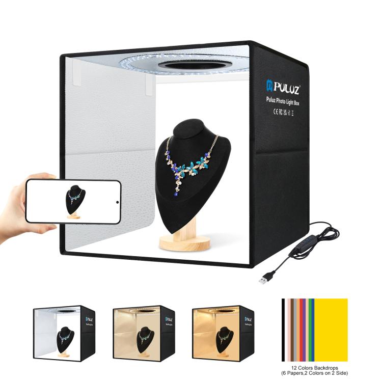 PULUZ 40 cm Pieghevole Luce Anulare Portatile USB Illuminazione Fotografica Tenda da Studio con 6 Fondali Colorati su Doppio Lato, Dimensioni: 40 cm x 40 cm x 40 cm, 40cm
