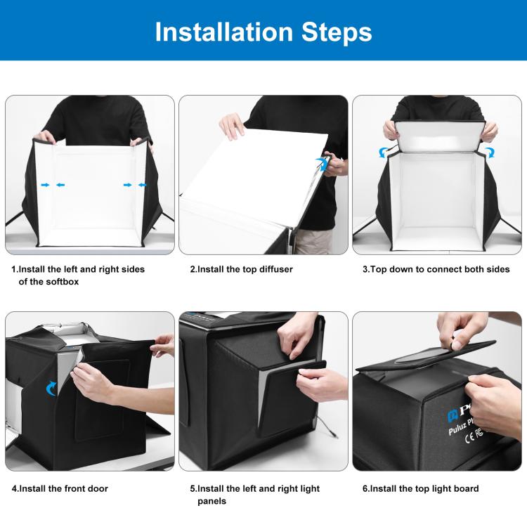 PULUZ 40 cm Pieghevole 72 W 5500 K Tenda da studio Soft Box Kit di illuminazione fotografica con 4 colori (Nero, Arancione, Bianco, Verde) Fondali, 40cm Folding 72W(AU Plug), 40cm Folding 72W(EU Plug), 40cm Folding 72W(UK Plug), 40cm Folding 72W(US Plug)