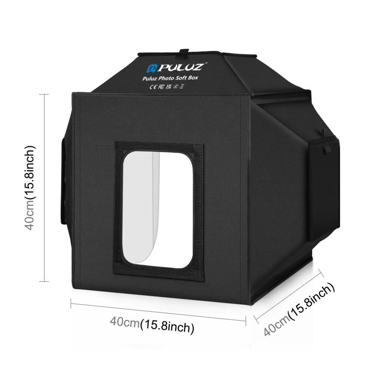 PULUZ 40 cm Pieghevole 72 W 5500 K Tenda da studio Soft Box Kit di illuminazione fotografica con 4 colori (Nero, Arancione, Bianco, Verde) Fondali, 40cm Folding 72W(AU Plug), 40cm Folding 72W(EU Plug), 40cm Folding 72W(UK Plug), 40cm Folding 72W(US Plug)