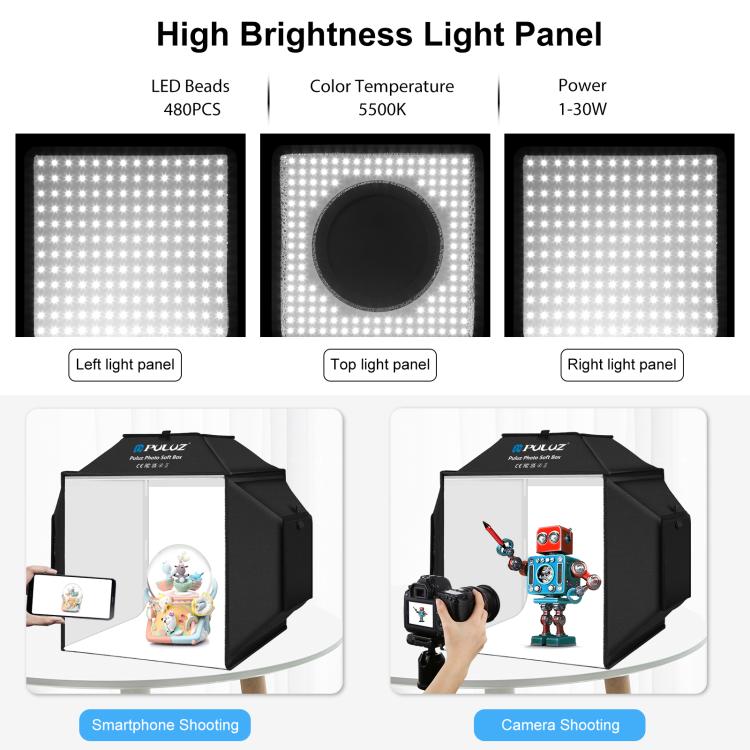 PULUZ 40 cm Pieghevole 72 W 5500 K Tenda da studio Soft Box Kit di illuminazione fotografica con 4 colori (Nero, Arancione, Bianco, Verde) Fondali, 40cm Folding 72W(AU Plug), 40cm Folding 72W(EU Plug), 40cm Folding 72W(UK Plug), 40cm Folding 72W(US Plug)