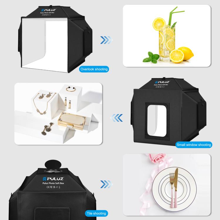 PULUZ 40 cm Pieghevole 72 W 5500 K Tenda da studio Soft Box Kit di illuminazione fotografica con 4 colori (Nero, Arancione, Bianco, Verde) Fondali, 40cm Folding 72W(AU Plug), 40cm Folding 72W(EU Plug), 40cm Folding 72W(UK Plug), 40cm Folding 72W(US Plug)