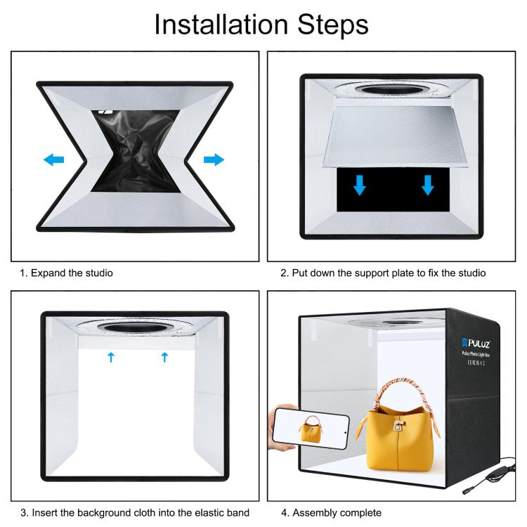 PULUZ Anello luminoso portatile pieghevole da 50 cm PD30W Ricarica rapida USB Illuminazione fotografica Tenda da studio con 6 fondali bifacciali, Dimensioni: 50 cm x 50 cm x 50 cm