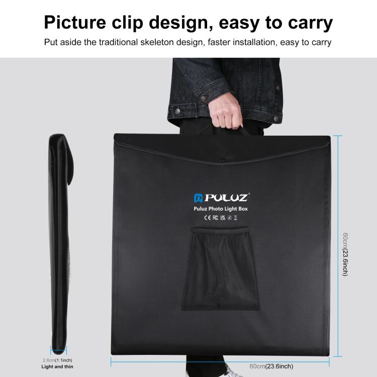 PULUZ Photo Studio Light Box Tenda portatile 60 x 60 x 60 cm LED 5500K Luce bianca dimmerabile Mini 36W Kit tenda da studio fotografico con 6 fondali rimovibili (Nero Arancione Bianco Verde Blu Rosso)