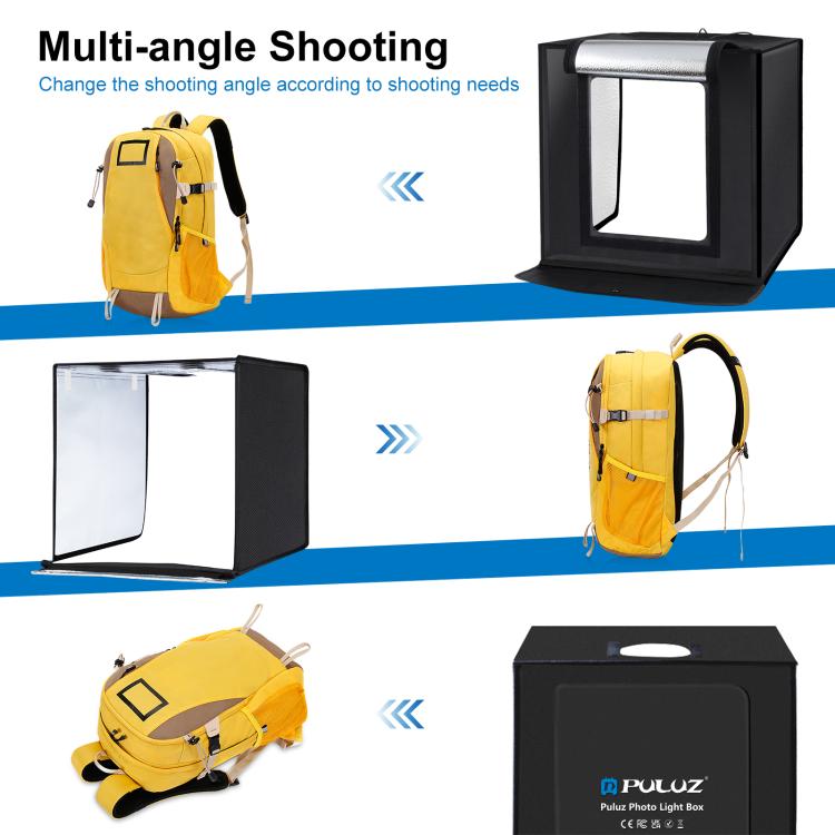 PULUZ Photo Studio Light Box Tenda portatile 60 x 60 x 60 cm LED 5500K Luce bianca dimmerabile Mini 36W Kit tenda da studio fotografico con 6 fondali rimovibili (Nero Arancione Bianco Verde Blu Rosso), 60cm Box(US), 60cm Box(UK), 60cm Box(EU)          ...