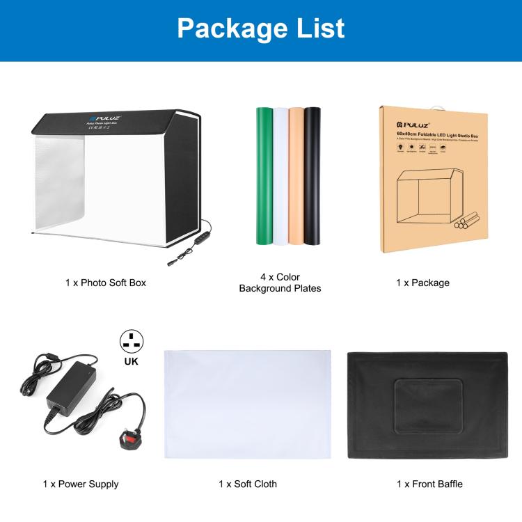 PULUZ Photo Studio Light Box Kit portatile per tende da studio fotografico cubico da 60 x 40 cm con 6 fondali colorati