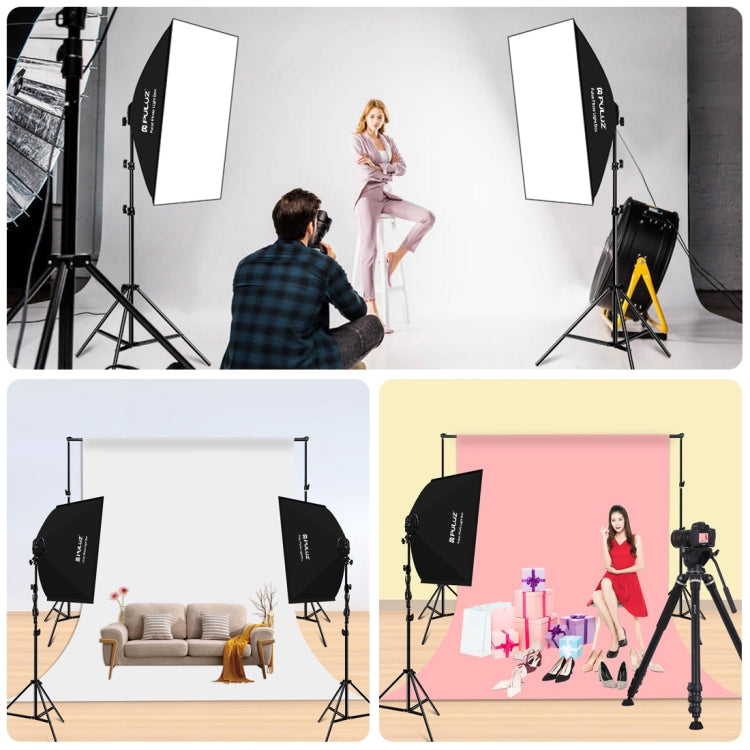 PULUZ Softbox da studio 50x70 cm + supporto per treppiede da 2 m + 4 kit di illuminazione fotografica per lampadine LED E27 24 W 5700 K a luce bianca, 4 x Bulb EU Plug, 4 x Bulb US Plug