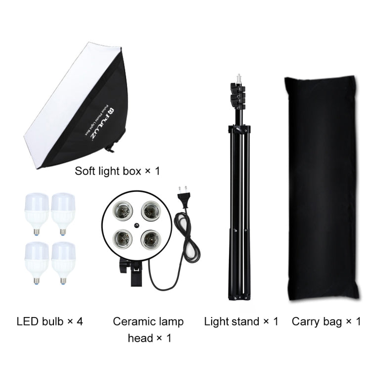 PULUZ Softbox da studio 50x70 cm + supporto per treppiede da 2 m + 4 kit di illuminazione fotografica per lampadine LED E27 24 W 5700 K a luce bianca, 4 x Bulb EU Plug, 4 x Bulb US Plug