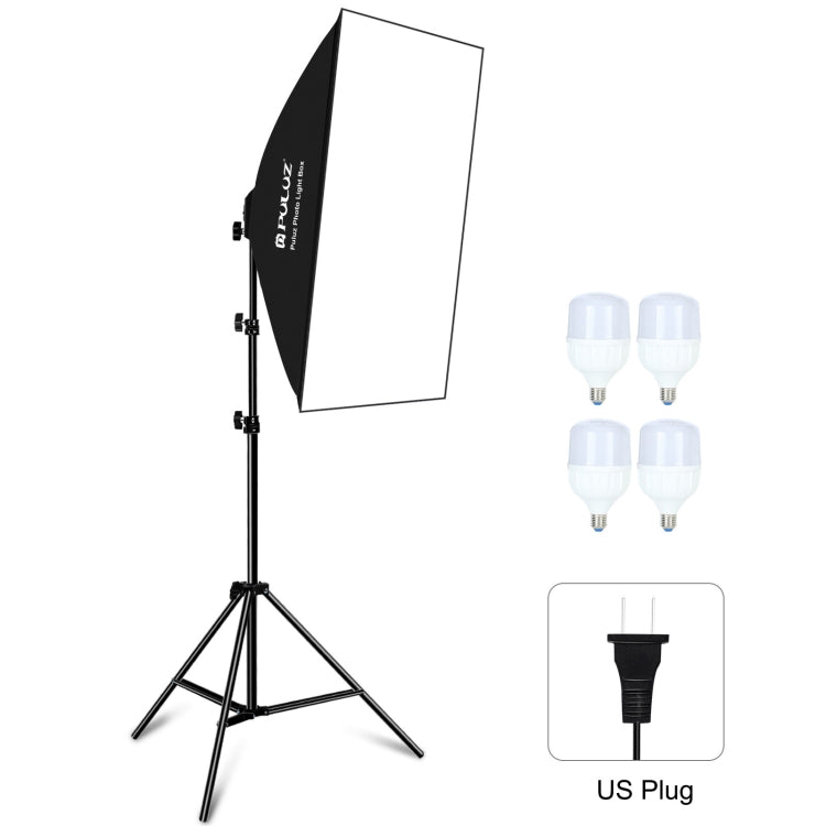 PULUZ Softbox da studio 50x70 cm + supporto per treppiede da 2 m + 4 kit di illuminazione fotografica per lampadine LED E27 24 W 5700 K a luce bianca, 4 x Bulb EU Plug, 4 x Bulb US Plug