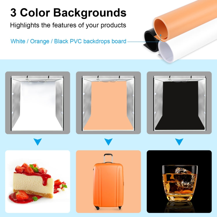 PULUZ 80 cm pieghevole portatile 80 W 9050LM luce bianca illuminazione fotografica studio di ripresa tenda kit con 3 colori (nero, bianco, arancione) fondali, 80cm Box(US), 80cm Box(EU), 80cm Box(AU), 80cm Box(UK)