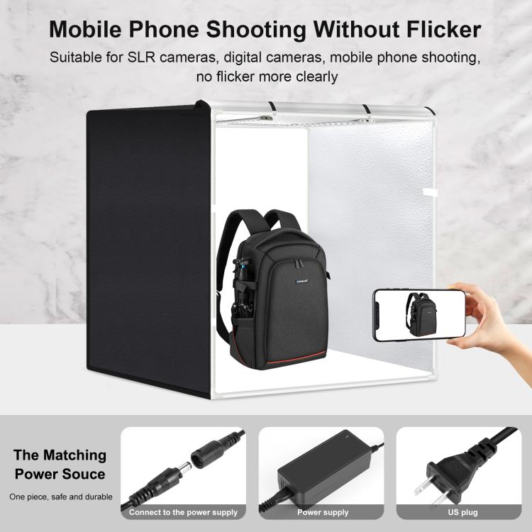 PULUZ 80 cm pieghevole portatile 80 W 9050LM luce bianca illuminazione fotografica studio di ripresa tenda kit con 3 colori (nero, bianco, arancione) fondali, 80cm Box(US), 80cm Box(EU), 80cm Box(AU), 80cm Box(UK)