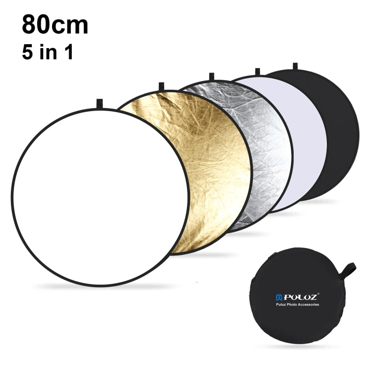 PULUZ 80 cm 5 in 1 (Argento/Traslucido/Oro/Bianco/Nero) Pannello riflettente pieghevole per studio fotografico, 80cm Reflector