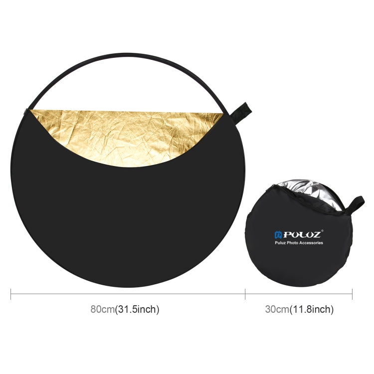 PULUZ 80 cm 5 in 1 (Argento/Traslucido/Oro/Bianco/Nero) Pannello riflettente pieghevole per studio fotografico, 80cm Reflector
