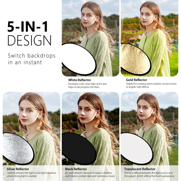 PULUZ 80 cm 5 in 1 (Argento/Traslucido/Oro/Bianco/Nero) Pannello riflettente pieghevole per studio fotografico, 80cm Reflector
