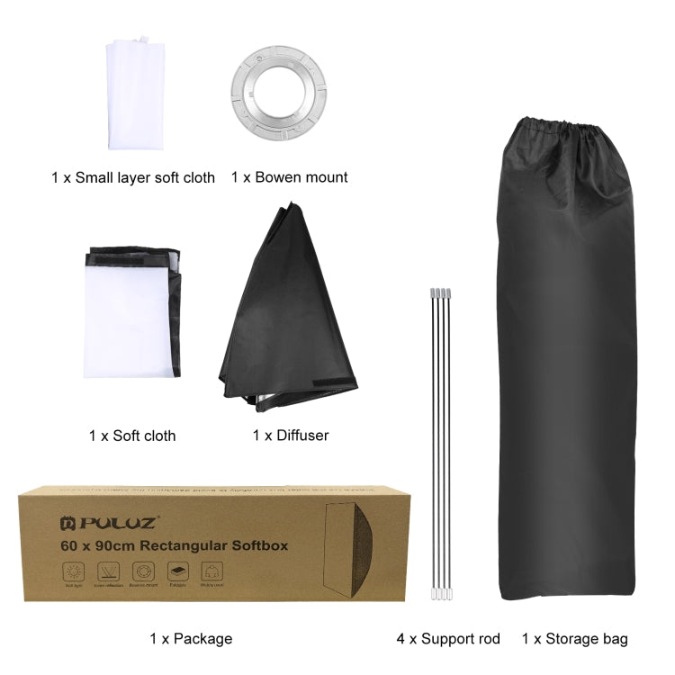 Diffusore rettangolare PULUZ Speedlite Softbox con montaggio Bowens, 60 x 90cm Rectangle