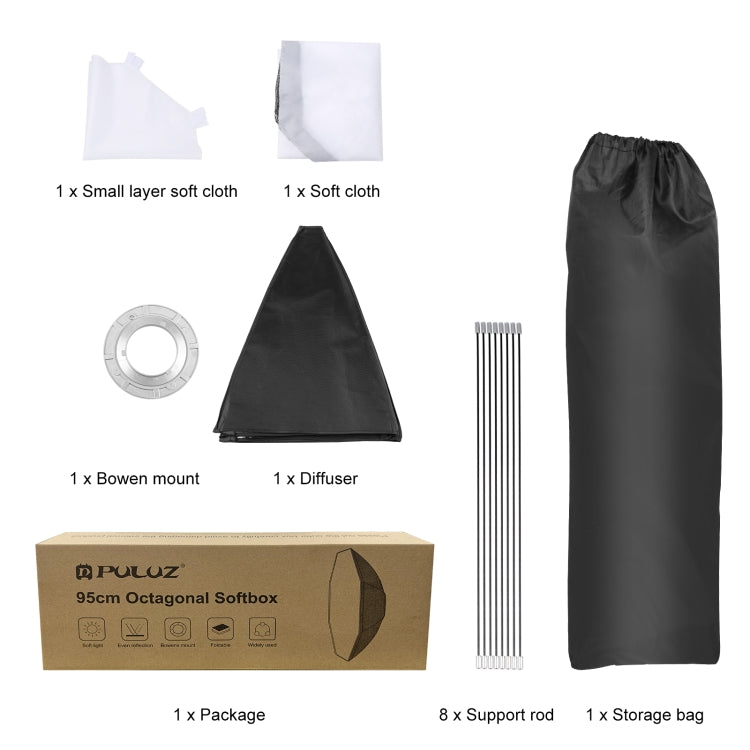 Diffusore per softbox parabolico ottagonale Speedlite Flash PULUZ da 95 cm, 95cm Octangle
