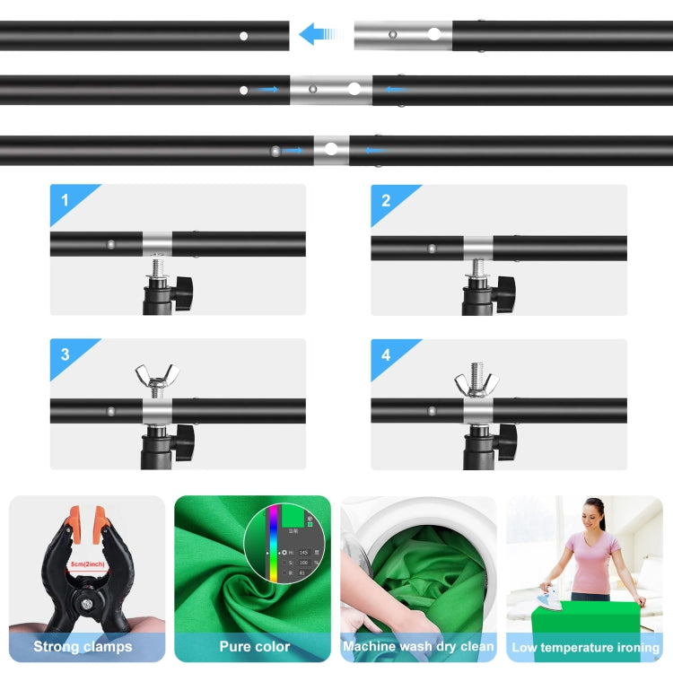 PULUZ 1x2m Kit staffa traversa per fondale per studio fotografico a forma di T, supporto per sfondo con clip, 1 x 2m Bracket Kit