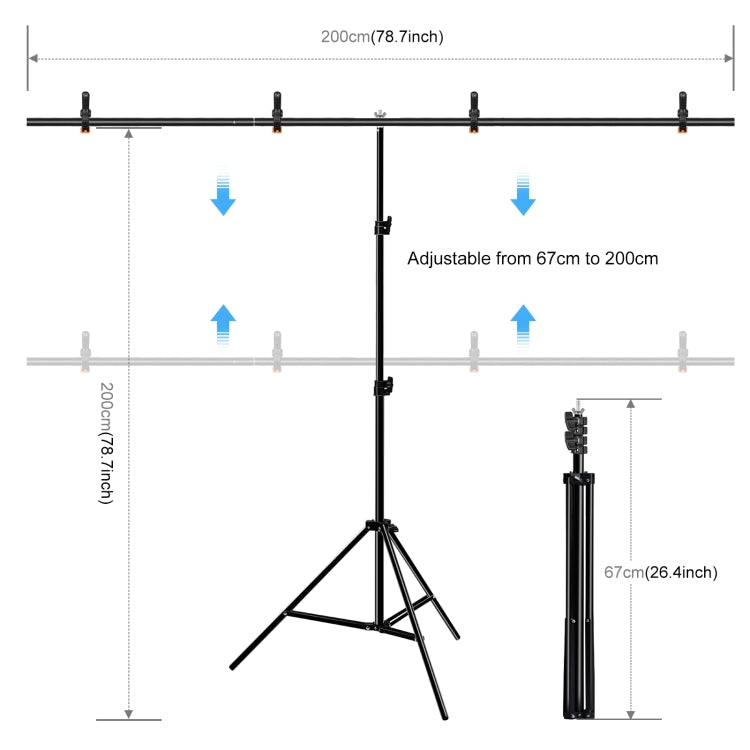PULUZ 2x2m Kit staffa traversa per fondale per studio fotografico a forma di T, supporto per fondale con clip