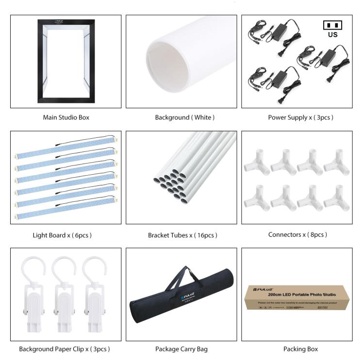 PULUZ 2m 240W 5500K Kit luce fotografica da studio per vestiti/ritratto modello adulto, 2m Box(US), 2m Box(EU), 2m Box(AU), 2m Box(UK)