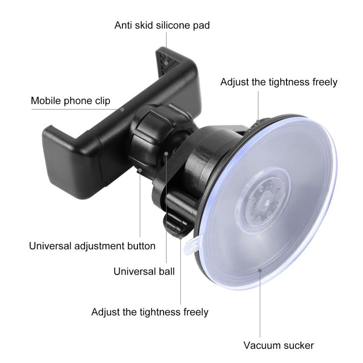 PULUZ Staffa porta morsetto a ventosa rotante a 360 gradi per iPhone, Galaxy, Huawei, Xiaomi, Sony, HTC, Google e altri smartphone