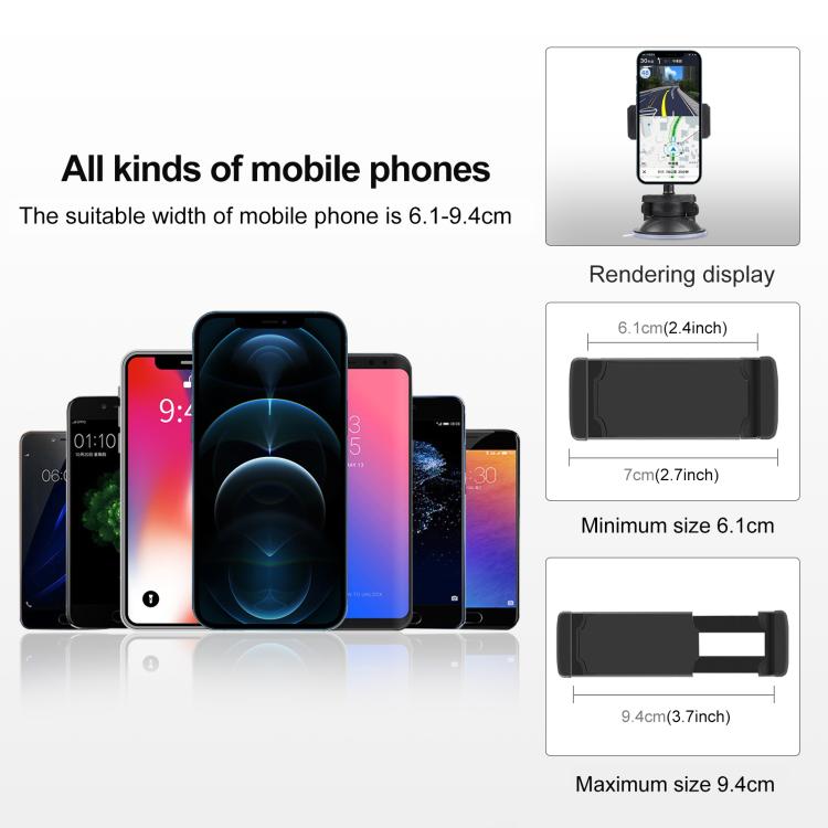 PULUZ Staffa porta morsetto a ventosa rotante a 360 gradi per iPhone, Galaxy, Huawei, Xiaomi, Sony, HTC, Google e altri smartphone